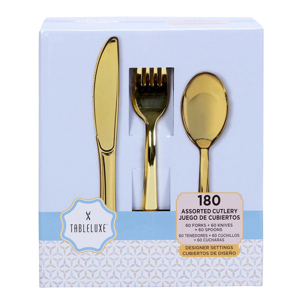 Tableluxe Premium Disposable Gold Colored Plastic Cutlery, 180 ct.