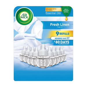 Air Wick Plug In Scented Oil Air Freshener Refills, Fresh Linen, 9 refills