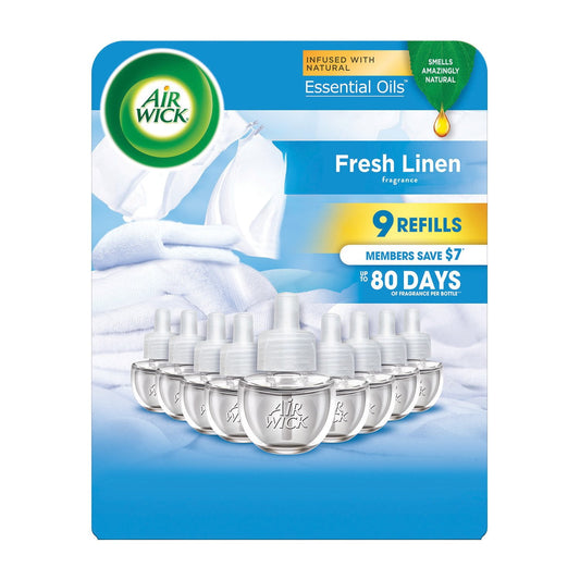 Air Wick Plug In Scented Oil Air Freshener Refills, Fresh Linen, 9 refills