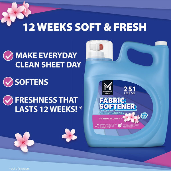 Member's Mark Liquid Fabric Softener, Spring Flowers, 251 loads, 170 fl. oz.
