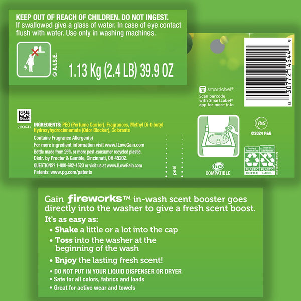 Gain Fireworks In-Wash Scent Booster Beads, Original Scent, 39.9 oz