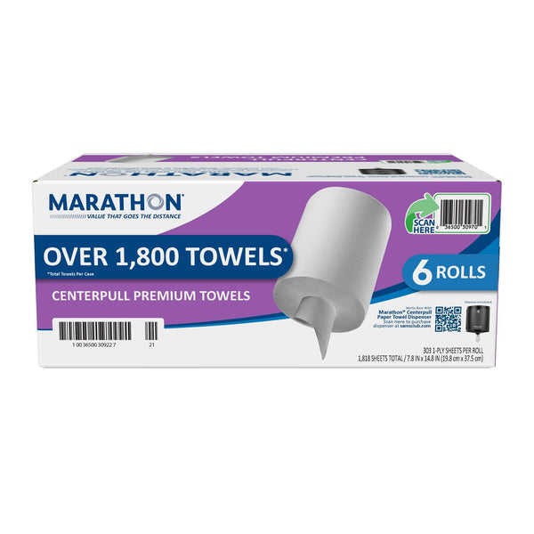 Marathon Centerpull Premium 1-Ply White Paper Towels, 6 rolls, 300 sheets/roll