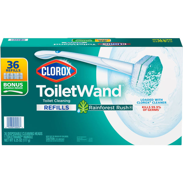 Clorox ToiletWand Toilet Cleaning Kit, Rainforest Rush, 1 ToiletWand Handle + 36 Refills
