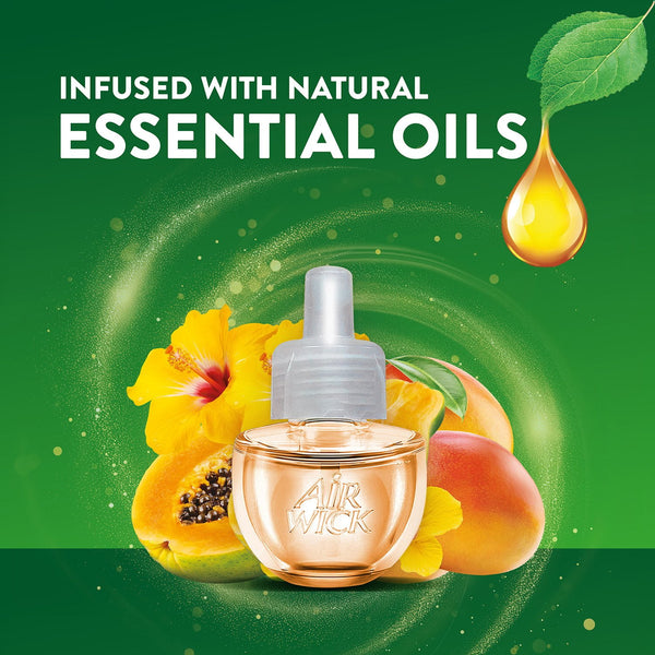 Air Wick Plug In Scented Oil Air Freshener, Hawaii Exotic Papaya & Hibiscus Flower, 2 warmers + 8 refills