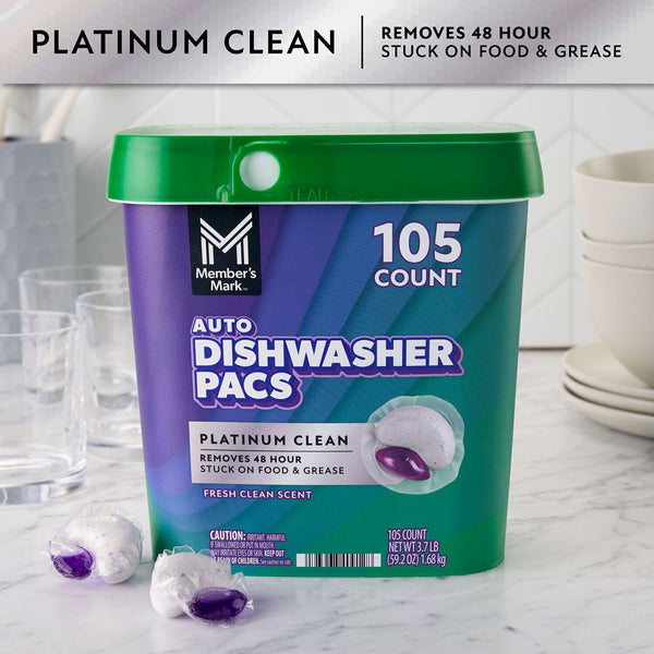 Member's Mark Platinum Clean Automatic Dishwasher Pacs, Fresh Clean, 105 ct.