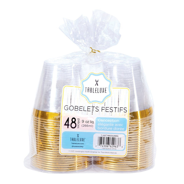 Tableluxe Premium Gold Rimmed Clear Plastic Tumbler, 9 fl. oz, 48 ct.
