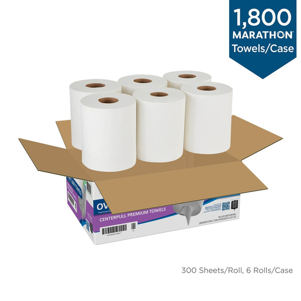 Marathon Centerpull Premium 1-Ply White Paper Towels, 6 rolls, 300 sheets/roll