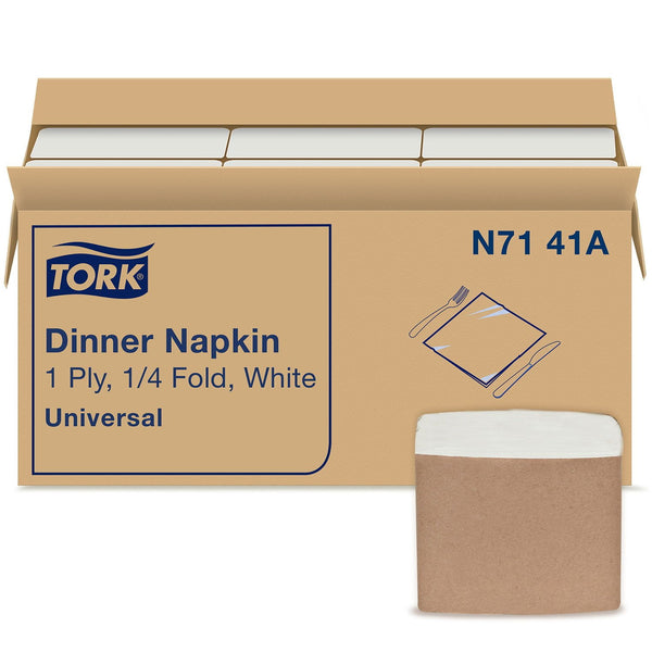 Tork Universal 1/4 Fold 1-Ply White Dinner Napkins,  12 pks., 334 napkins/pk.