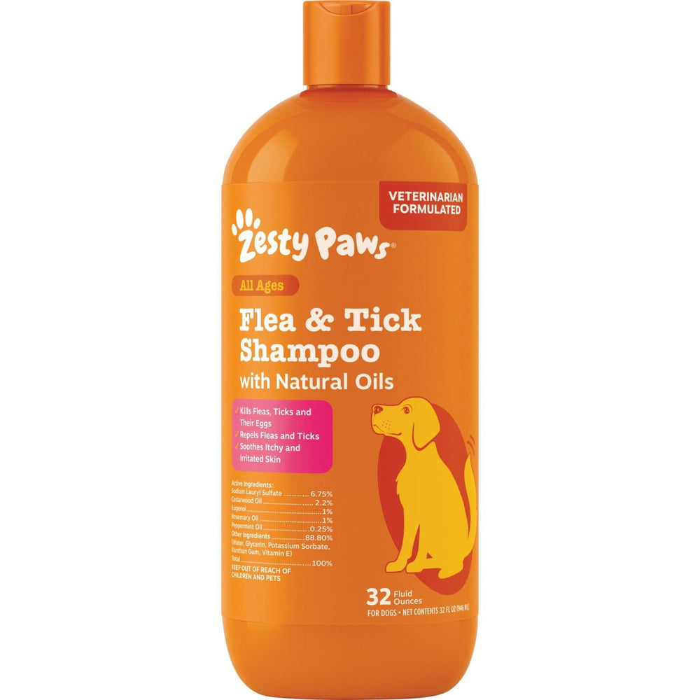 Zesty Paws Flea & Tick Shampoo for Dogs, to Repel, Control, and Prevent Fleas & Ticks, 32oz