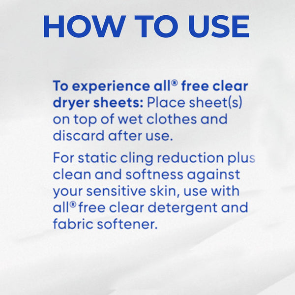 all Fabric Softener Dryer Sheets, Free Clear, 250 ct.