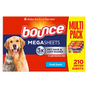 Bounce Pet Hair & Lint Guard Mega Dryer Sheets, Fresh Scent, 210 ct.