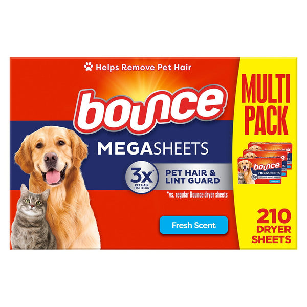 Bounce Pet Hair & Lint Guard Mega Dryer Sheets, Fresh Scent, 210 ct.