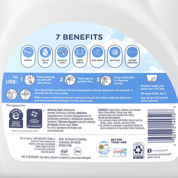 Downy Soft Free & Gentle Liquid Fabric Softener, 257 loads, 150 fl. oz.