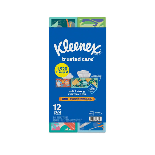 Kleenex Trusted Care Facial Tissues 12 boxes, 160 tissues/box