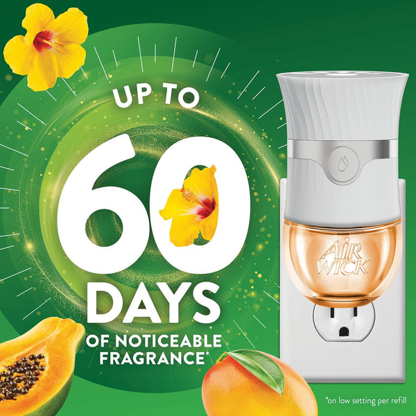 Air Wick Plug In Scented Oil Air Freshener, Hawaii Exotic Papaya & Hibiscus Flower, 2 warmers + 7 refills