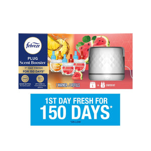Febreze PLUG Scent Booster Oil Starter Kit, Watermelon & Tropical Blend, 1 Warmer + 3 Refills, 2.63 fl. oz.