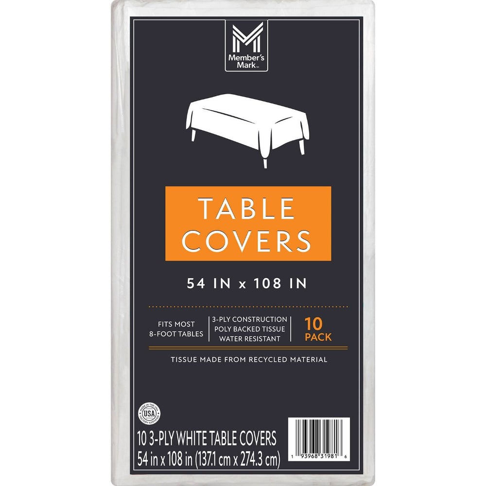 Member's Mark White 3-Ply Tissue Tablecovers, 54" x 108