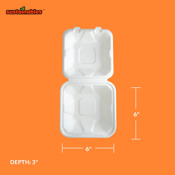 Kanak Sustainables™ Sandwich Hinged Lid To Go Food Container 6" x 6" , 100 ct.