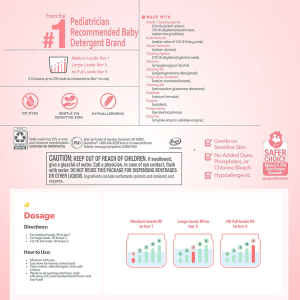 Dreft Baby Liquid Laundry Detergent, 125 loads, 170 fl. oz.