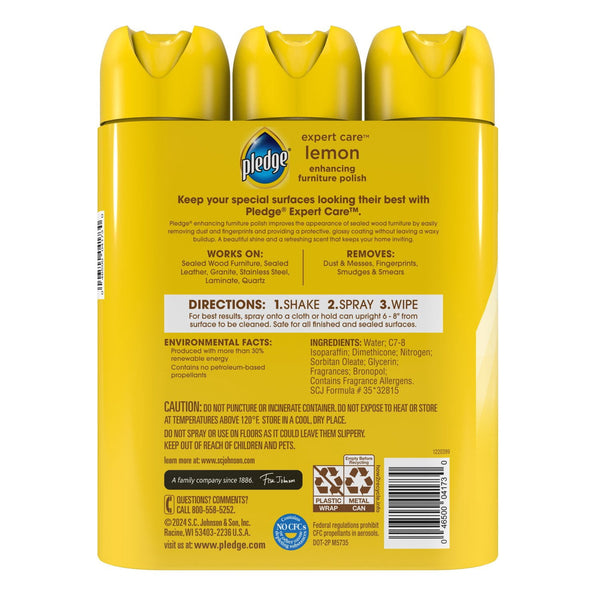 Pledge Furniture Enhancing Polish Spray, Lemon, 3ct., 29 oz.