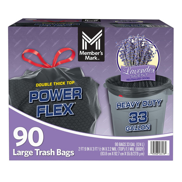 Member's Mark Power Flex 33 Gallon Trash Bags, Lavender, 90 ct.