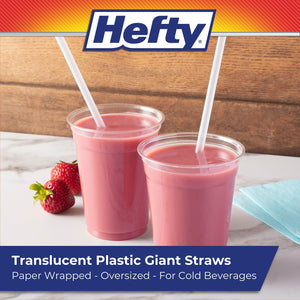 Hefty Giant Translucent Wrapped Plastic Straws, 10.25