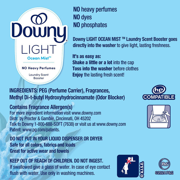 Downy Light Laundry In-Wash Scent Booster Beads, Ocean Mist Scent, 39.9 oz