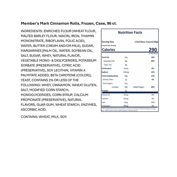 Member's Mark Cinnamon Rolls, Frozen, Case, 96 ct.