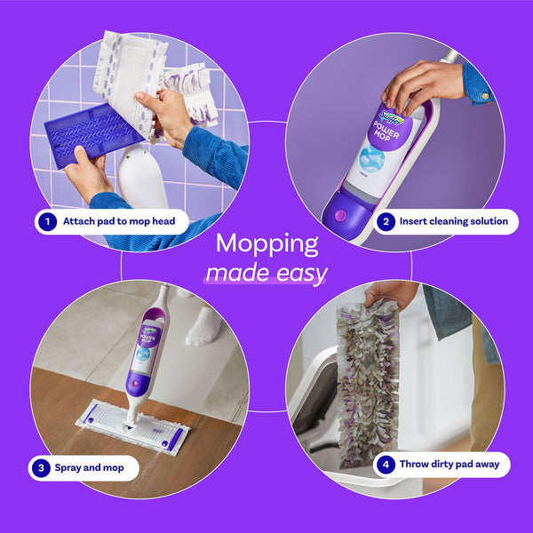 Swiffer PowerMop Refill Bundle, Lavender, 10 Mop Pads + 2 Bottles