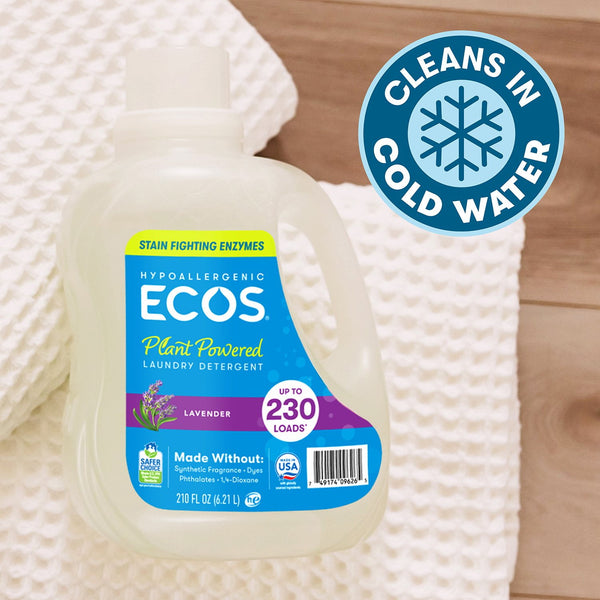 ECOS Hypoallergenic Liquid Laundry Detergent + Enzymes, Lavender Scent, 230 loads, 210 fl. oz.
