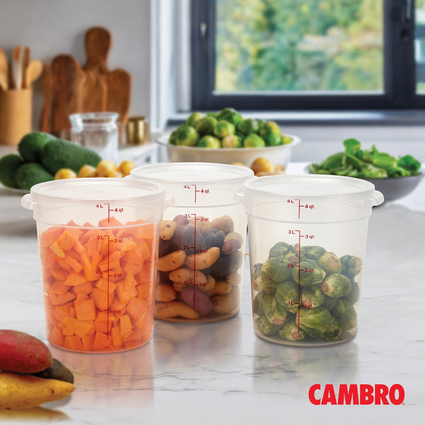 Cambro Round Translucent Food Container with Lid, 4 qt., 3 pk.