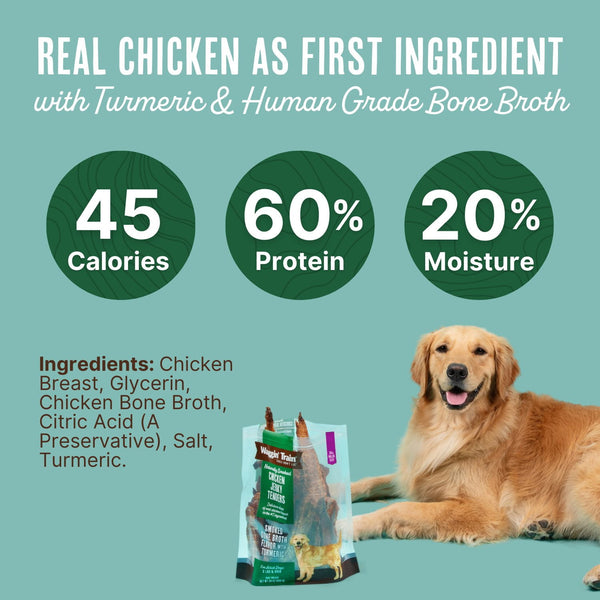 Waggin Train Chicken Jerky Tenders with Bone Broth & Turmeric, High Protein Dog Treats, 36 oz.