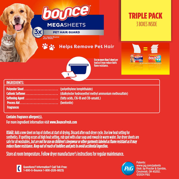 Bounce Pet Hair & Lint Guard Mega Dryer Sheets, Fresh Scent, 210 ct.