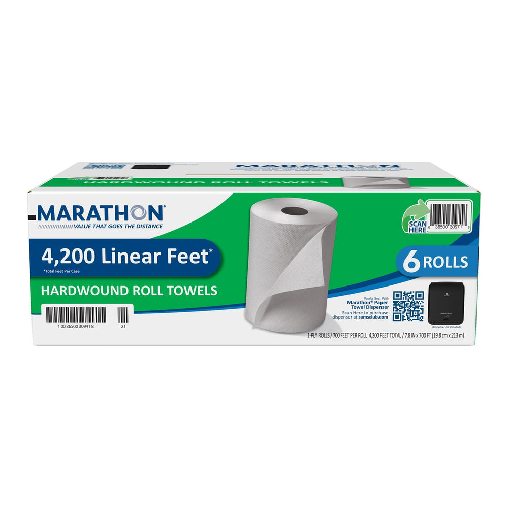 Marathon Hardwound Roll 1-Ply White Paper Towels, 6 rolls, 700 ft./roll