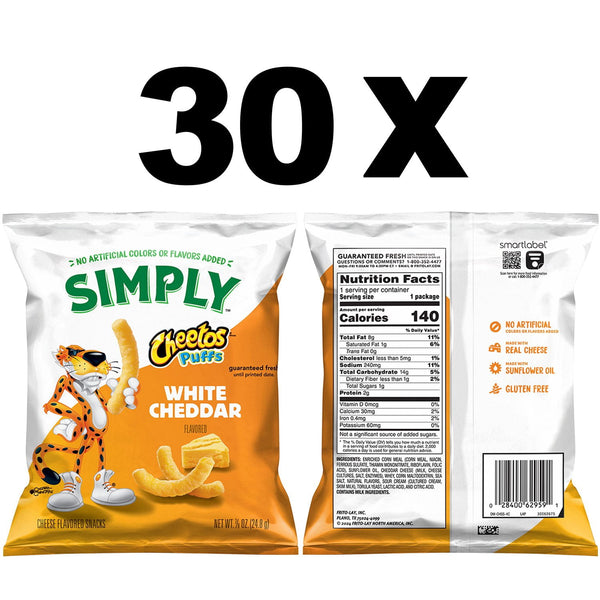 Simply Cheetos White Cheddar Puffs, 0.87 oz., 30 pk.