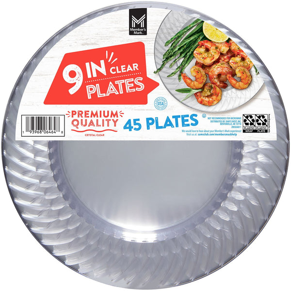 Member's Mark Clear Plastic Plates, 9" 45 ct.