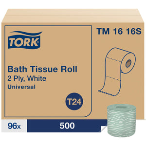 Tork Universal 2-Ply White Bath Tissue, 96 rolls, 500 sheets/roll