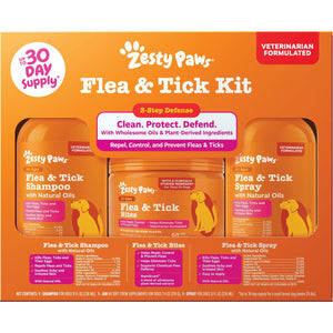 Zesty Paws Flea & Tick Kit for Dogs, to Repel, Control, and Prevent Fleas & Ticks, 8oz Shampoo, 8oz Spray, 160ct Bites