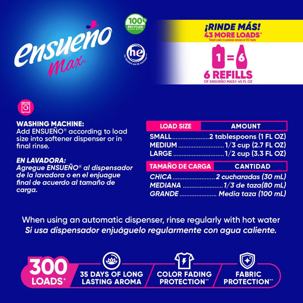 Ensueño Max Liquid Fabric Softener, Spring Fresh Scent, 300 loads, 304 fl. oz.