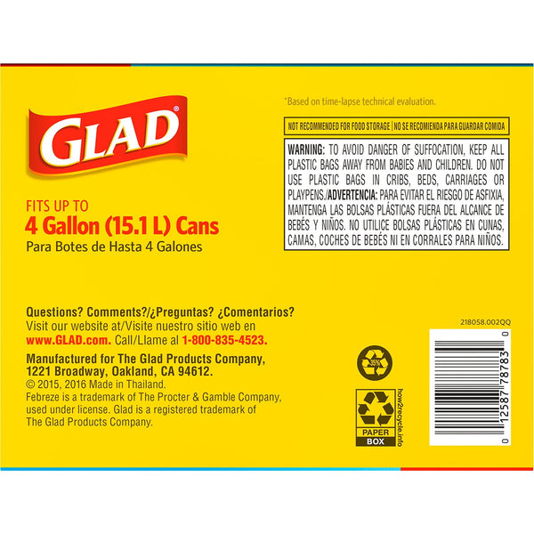 Glad Small Twist-Tie White Trash Bags, Fresh Clean Scent with Febreze Freshness, 4 gal., 156 ct.