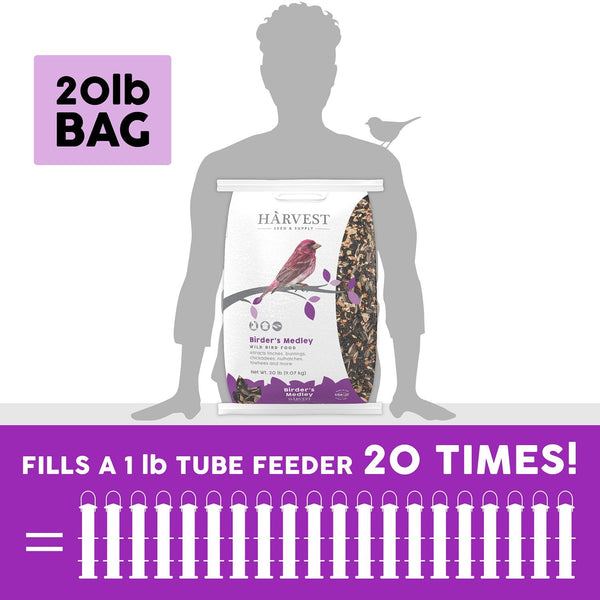 Harvest Seed & Supply Birder's Medley Wild Bird Food, Premium Mix of Bird Seed, 20 lbs.