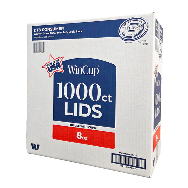 WinCup Lids with Drink Thru Tear Back 18 Series, White, 8 oz., 1000 ct.