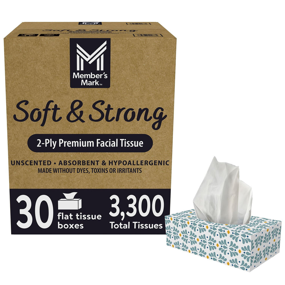 Member's Mark Soft and Strong 2-Ply Facial Tissues 30 boxes., 110 tissues/box
