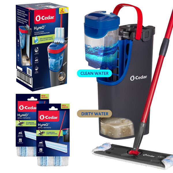 O-Cedar H2prO Flat Mop System + 2 Mop Head Replacements