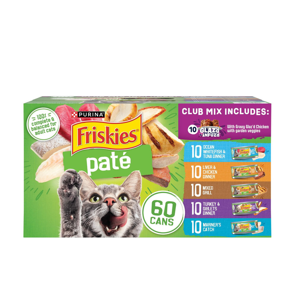 Purina Friskies Pate Wet Cat Food Variety Pack with Glaz’d and Infuz’d and Friskies Pate, 60 ct., 5.5 oz. Cans