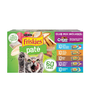 Purina Friskies Pate Wet Cat Food Variety Pack with Glaz’d and Infuz’d and Friskies Pate, 60 ct., 5.5 oz. Cans