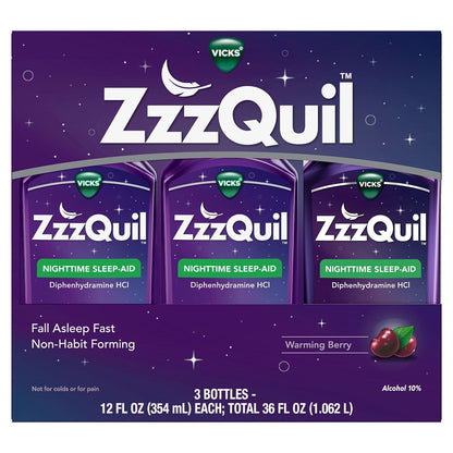 ZzzQuil Nighttime Sleep-Aid Liquid, Berry, 12 fl. oz., 3 pk.