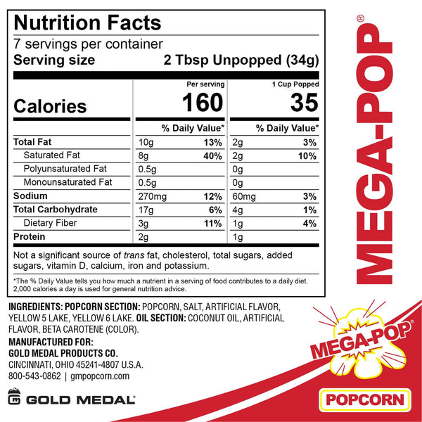 Gold Medal Mega Pop Popcorn Kit, 8 oz., 36 pk.