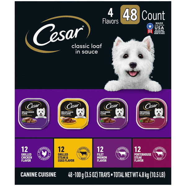 Cesar Classic Loaf in Sauce Wet Dog Food Variety Pack, 3.5 oz., 48 ct.