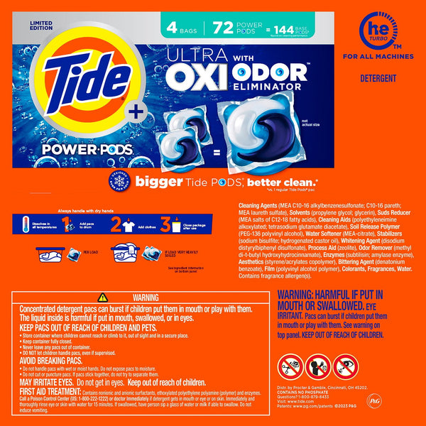 Tide Power PODS + Ultra OXI Laundry Detergent Pacs, 72 ct.